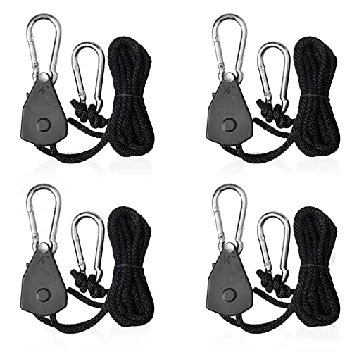 ZHOUSTOU 4 Piezas Trinquete de Cuerda Ajustable Tensor Poleas para Cuerda 1/8 Inches Rope Ratchet con Gancho para Varios Dispositivos de Suspensión(Capacidad de Carga de 68 Kg por Par)