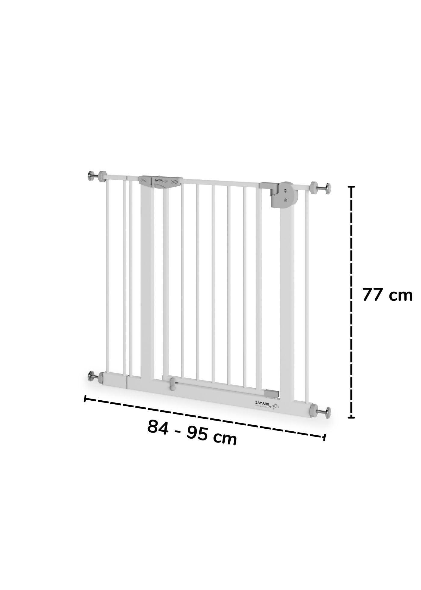 Sämann Türschutzgitter & Treppenschutzgitter zum Klemmen ohne Bohren | für Öffnungen von 82-92 cm | selbstschließendes Absperrgitter mit Verlängerung | Absperrgitter | mit Y-Spindel