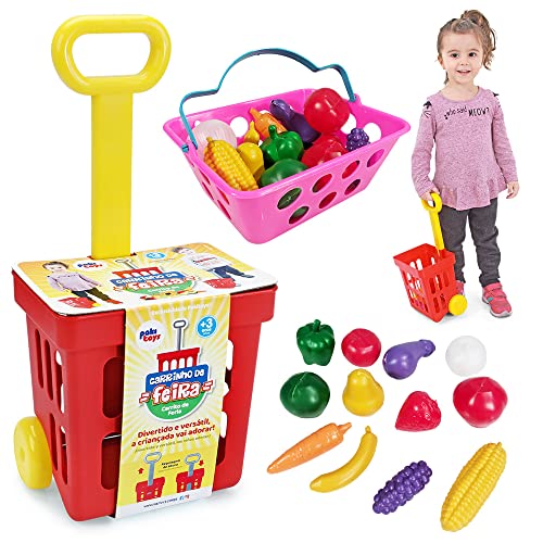 Carrinho De Feira Mercadinho E Cesta Frutinhas E Legumes De Brinquedo Infantil Presente Educativo Cr