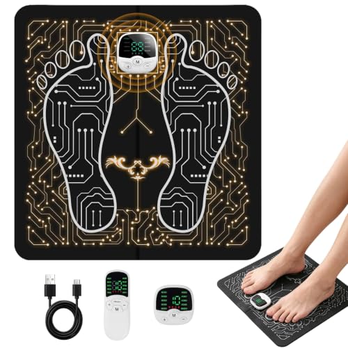EMS Fußmassagegerät, fussmassagegerät, Elektrische Fußmassageräte mit Display, Impuls-Fußmassagematte, 10 Massagemodi, 30 Intensitätsstufen, 20-Minuten-Timer, Fernbedienung, Fördert die Durchblutung