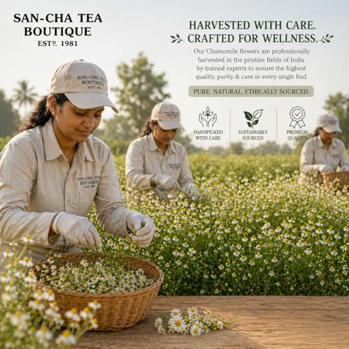 Image of Sancha Tea Boutique, Combo Pack, Chamomile Herbal (50g) & Green (100g), Relaxing & Calming Floral Blends, Herbal Tisane + Whole Leaf Green, Real Flowers & Leaves