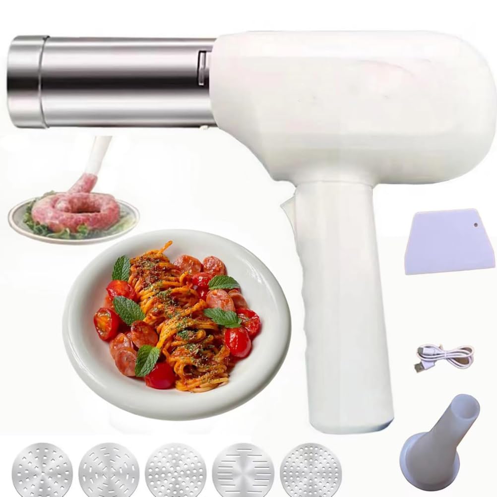 Elektrische handpastamachine, 6-in-1, draagbare witte pastamachine, elektrisch, oplaadbaar, voor huishoudelijk of picknick, accu-pastamachine voor pasta, spaghetti (blauw