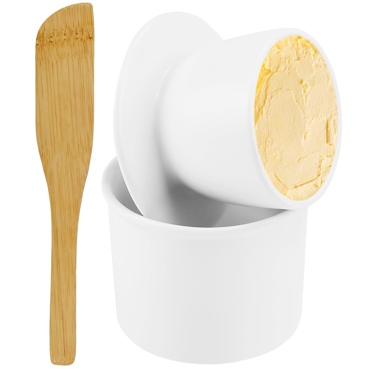 HEKOBAG Französische Butterdose Keramik Buttertopf Französisch Butterglocke Porzellan Französisches Butterfass mit Deckel Buttermesser Keramische Butterbehälter für Frische und Streichfähige Butter