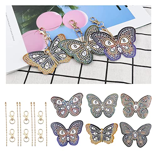 eMagTech 6PCS 5D Rhinestone Painting Butterfly Keychain Set Double Sided Full Drill Rhinestone Key Chain Pendant DIY Arts Crafts Supplies for Purse Backpack Handbag Decor - Image 2