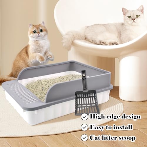 Arenero abierto para gatos con bordes altos anti-salpicaduras gris miniatura 3