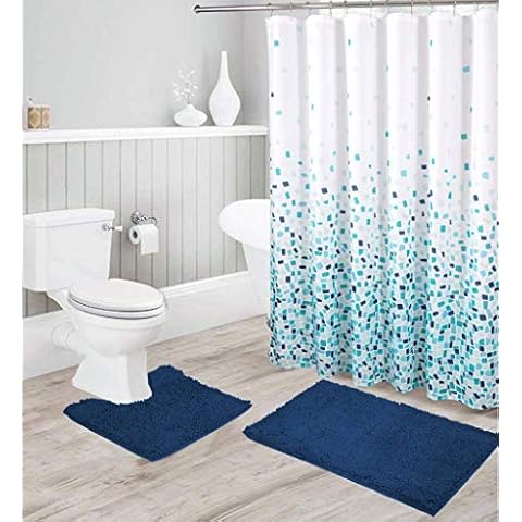 Luxuriöse Chenille-Badematten und Ombré-Duschvorhang-Set Cover