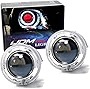 iJDMTOY (2) 3.0-Inch H1 Bi-Xenon Headlamp Projector Lens w/VW GTI Style LED Halo Rings Daytime Running Light Shroud Compatible With Headlight Retrofit, Custom Headlamps Conversion
