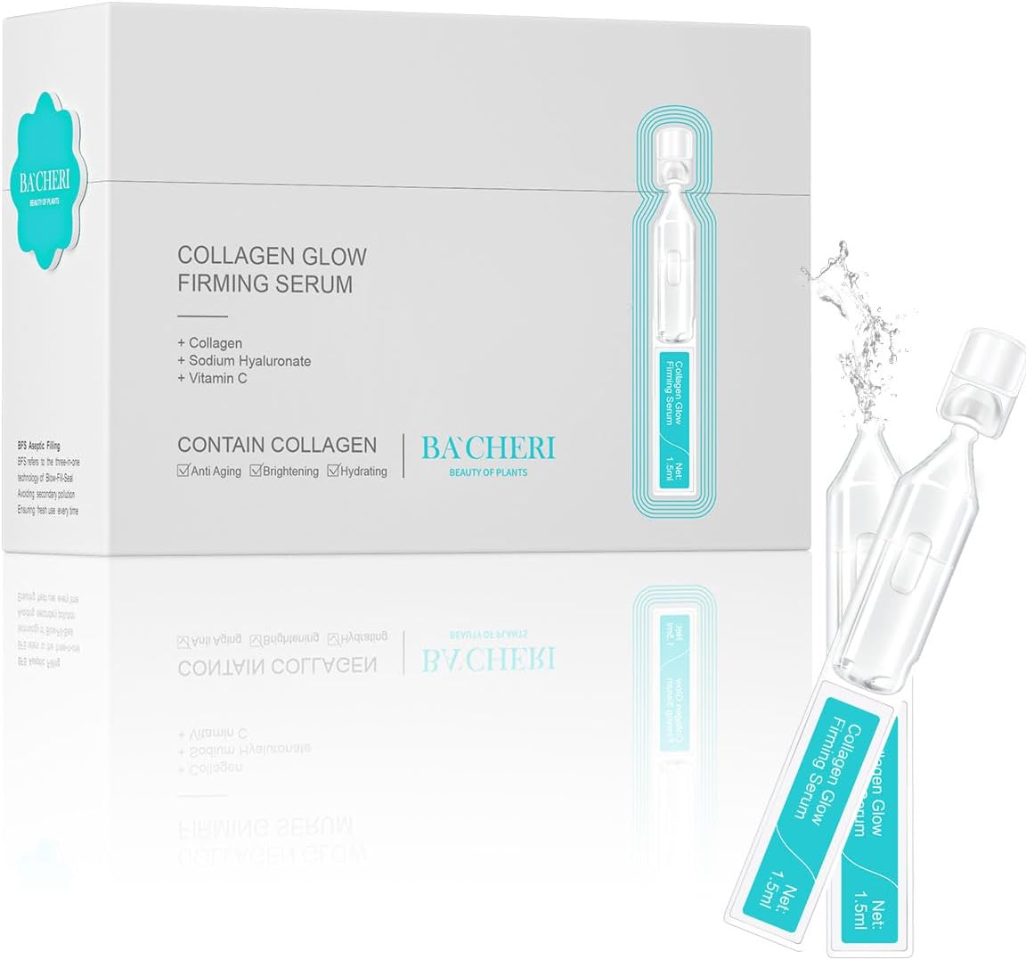 Collagen Glow Firming Face Soft Ampoule Serum with Soluble Collagen, for reducing dry & fine lines, brightening & Hydrating Facial Serum with Centella Asiatica Extract, 30 Pcs/Box
