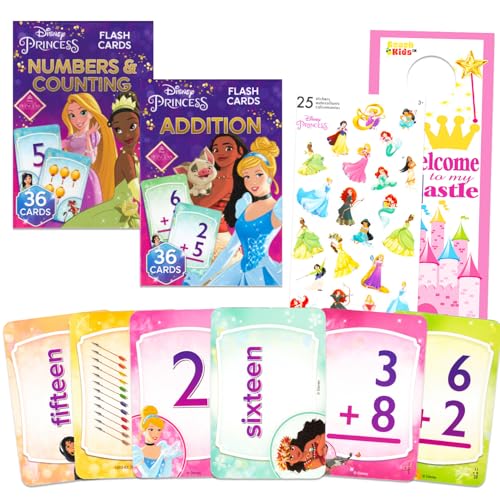 Disney Princess Flash Cards Set Toddler Kids - Bundle with 72 Math Flashcards Featuring Numbers for Pre-K Boys, Girls Plus Stickers, More | Disney...