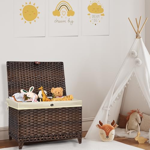 Honjourai PFST004BR Wicker Storage Basket With Lid,Rattan Shelf Basket With Removable Liner Bag,160L Storage Bin,Storage Trunk thumb #3