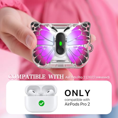 R-fun for AirPods Pro 2 Case Butterfly Artistry - Auto Pop-Up Lid & Kickstand Function, Military-Grade 360° Protection with Beautiful Bracelet & Cleaning Kit for AirPods Pro 2 Gen，Blk/Rose by R-fun - Used condition - Image 7