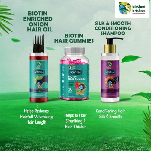 Image of Lakshmi Krishna Natural Combo of Biotin enriched onion hair oil, Biotin gummies and Conditioning shampoo-430 ml ||Biotin Trio Set for Strong, Nourished Hair||