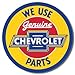 Bundle: Chevy Metal Sign Set - Super Chevy Service, Chevy Truck Tribute, Chevy Round Genuine Parts and Chevy Historic Logo. Plus Chevy Pistons Magnet.