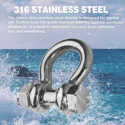 Memume Stainless Steel D Ring Shackles 1/4 5/16 3/8 1/2 Inch 316 Ss Heavy Duty Boat Anchor Shackle Marine Grade Bow Shackles With Cotter Pins thumb #5