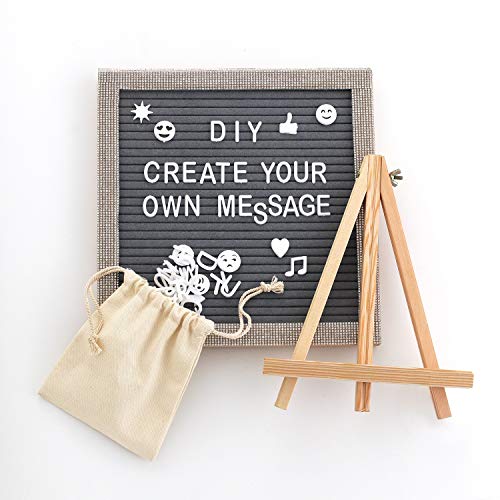 Felt rhinestone wooden letter board with 10 x 10 inch message board, icons and symbols, high quality oak frame, wall mount, canvas bag, tripod