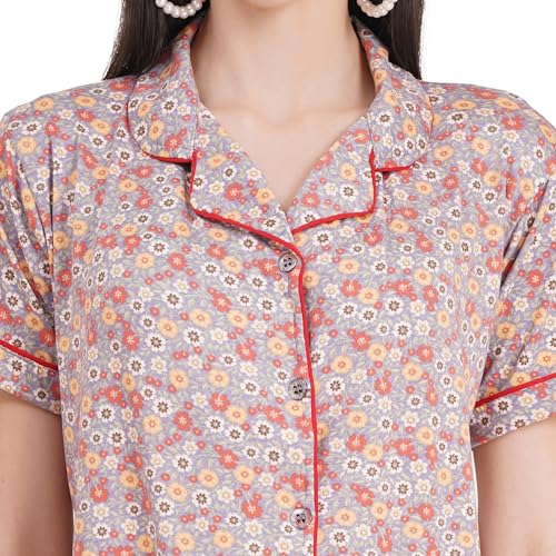 Image of Women's Pure Cotton Top & Pyjama Set - Printed Nightwear and Loungewear, Comfortable Night Suit for Sleep and Relaxation