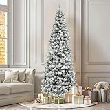 YITAHOME 229cm künstlicher Weihnachtsbaum Schmal Schneebedeckter mit Fernbedienung – vorgeleuchteter Baum mit warmweißer/mehrfarbiger 350 LED-Farbwechselbeleuchtung, ca. 1000 Spitzen