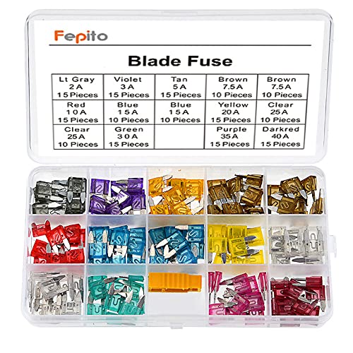 FEPITO 180 fusibles &agrave; lame Assortiment de fusibles de voiture 2 A 3 A 5 A 7,5 A 10 A 15 A 20 A 25 A 30 A 35 A 40 A pour camion de voiture avec 1 extracteur de fusible &agrave; lame et 1 bo&icirc;te de rangement