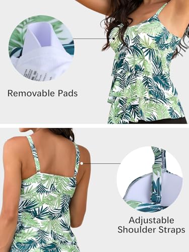 ECUPPER Womens Plus Size Tankini Swimsuits with Ruffle Top Floral Modest Two Piece Bathing Suits Built in Bra Pastel Green XL — view 4