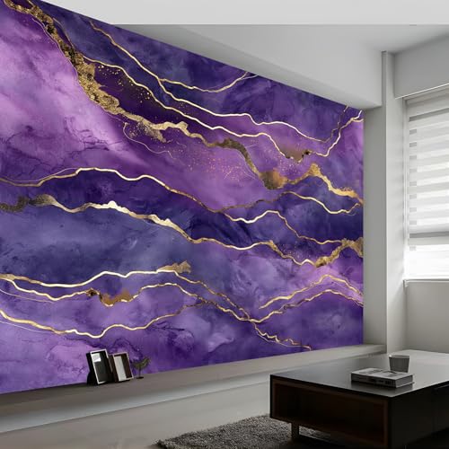 Papier peint 3D marbre violet intissé facile à poser pour salon