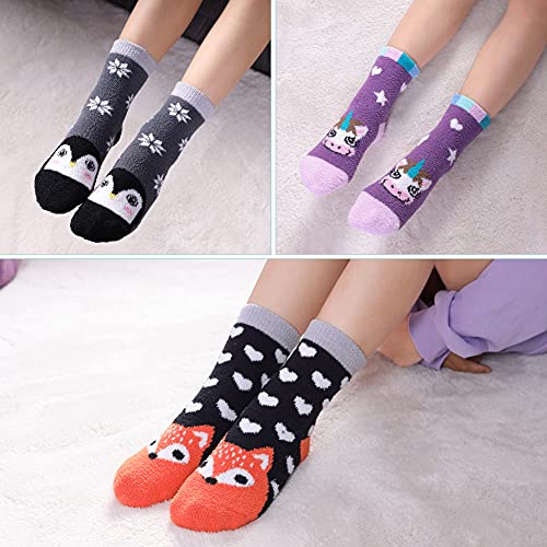 Sdbing Kids Fuzzy Socks With Grips Boys Girls Fuzzy Slipper Socks With Grips Soft Warm Winter Non Slip Socks For Toddler Kids 6 Pairs (8-12 Years, 6 Pairs Cute Animal) #TOP4