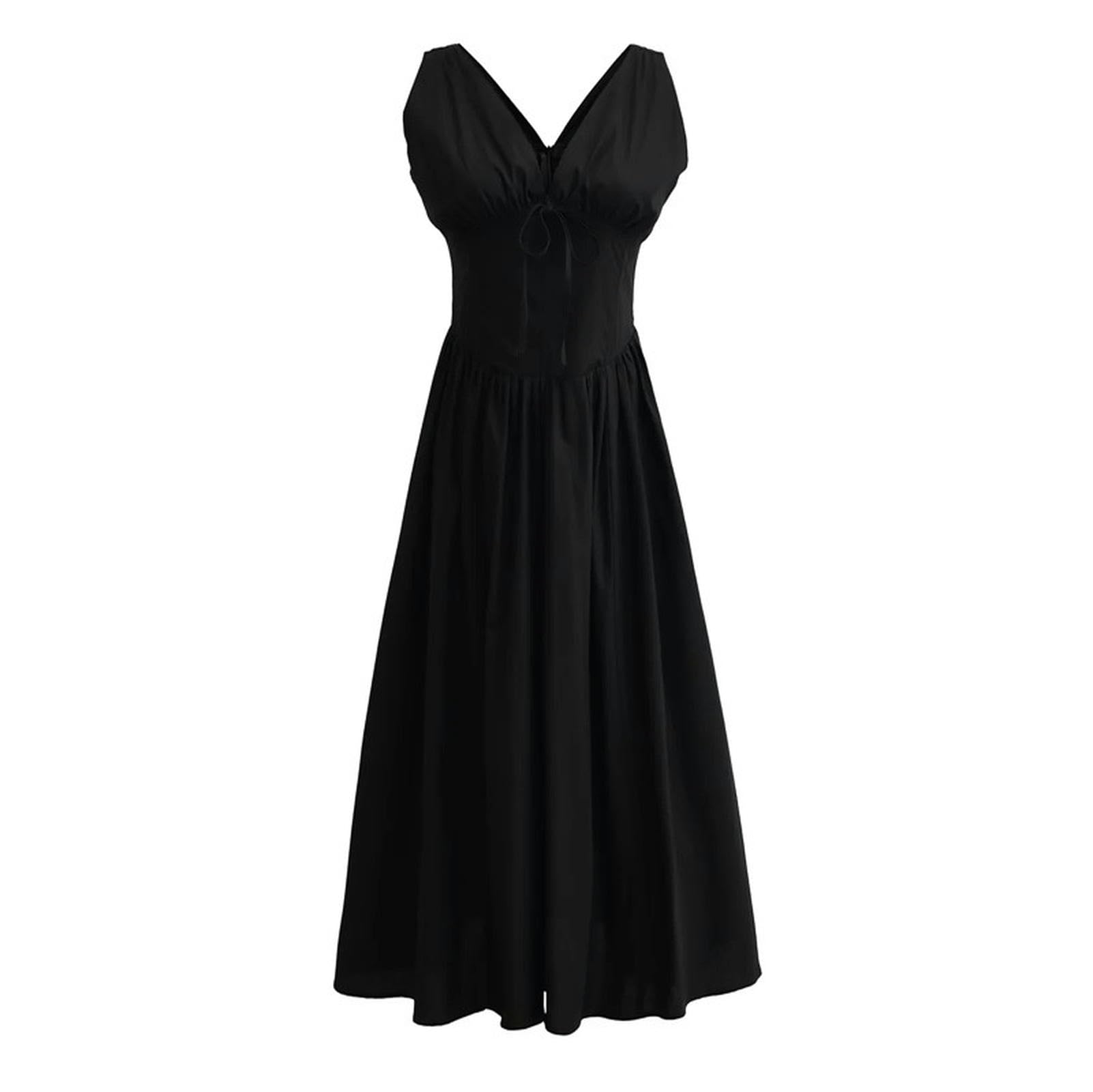 Robe gilet d'été noire trapèze mi-longue col en V taille S chic