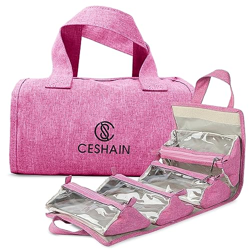 4-in-1 Hanging Toiletry bag - Roll-Up Makeup Bag - 4 Detachable PVC Zip Pouches - 600D Oxford Fabric, Versatile Travel Toiletry Organizer Bag - Makeup, Cosmetics, First Aid, Medicine Personal Care,