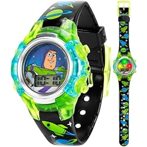 Disney Pixar Toy Story 4 Buzz Lightyear – Reloj LCD intermitente para niños con esfera iluminada colorida, funda duradera, correa temática espacial, perfecto para niños y niñas de 4 años en adelante,