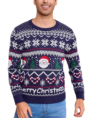 Litherday Weihnachtspullover Herren Strickpullover mit Rundhals und...