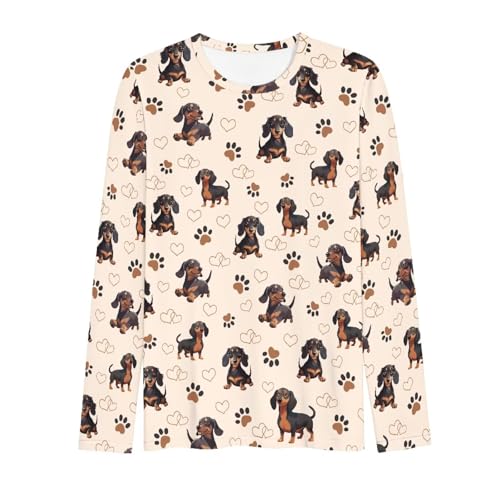 Eheartsgir Damen-Langarm-T-Shirt, Workout, schnell trocknend, lockere Oberteile, Übergröße, Outdoor, lässiges Sweatshirt, Dackel Pfoten, X-Klein