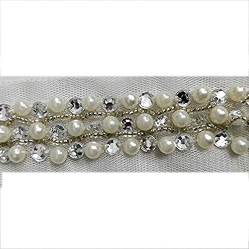 5Yard Beaded 3 Row Pearls Rhinestones Costume Applique Embellishment Decorated Lace Ribbon Trim For Wedding Dress T411 #TOP14
