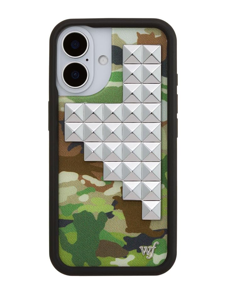 Image of Wildflower Cases - Compatible with iPhone 16 | Protective Black Bumper, 6.5ft Drop Test Certified, Women Owned Small Business | Camouflage Original Silver | Stud Pyramid Collection - Cat Camo
