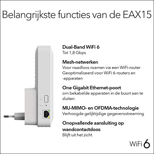 NETGEAR 6 Mesh wifi-repeater EAX15, draadloze signaalversterker AX1800, dekking tot 100 m2 en 20 apparaten,Wit - Image 6