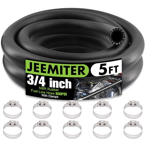 Image of Jeemiter 3 /4 inch ID x 5FT Large Diameter Fuel Line Hose SAE 30R7 Kit - with 10 Clamps for Diesel, Oil, Hydraulic Lines - Fits Industrial Machinery, Tractors, Marine Systems
