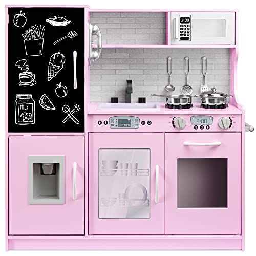 Comparison: Best Kitchen Sets For Toddlers 7 Best Choice Products Pretend Play Kitchen Wooden Toy Set for Kids w/Realistic Design, Telephone, Utensils, Oven, Microwave, Sink - Pink