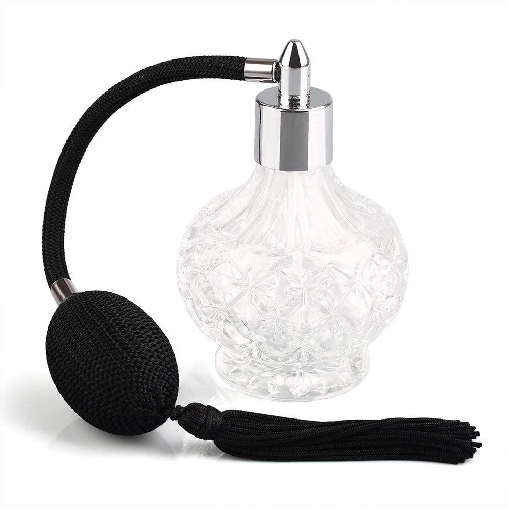 YangLand - 1 botella de perfume de cristal transparente de estilo vintage de 80 ml, con borlas largas, atomizador, recargable, retro, herramienta de maquillaje
