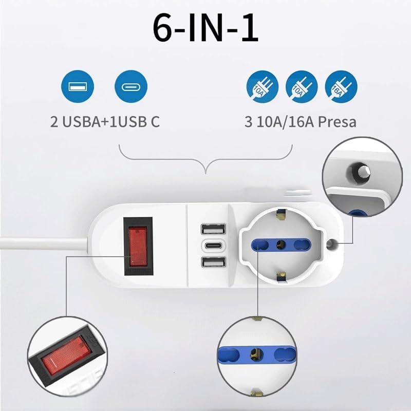 Power Outlet with 5 V / 2.4a 2 and 3 AC Sockets Surge Protectors