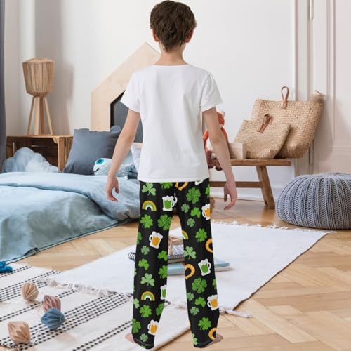 Boy's Pants St Patricks Day Clover Rainbow Jogger Pants Elastic Waist Long Bottoms Trousers with Pockets 6-14 Years3