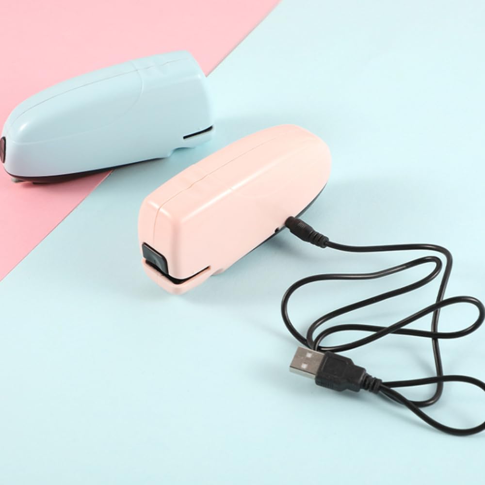 Generic Agrafeuse Électrique Automatique, 10 Feuilles, Batterie 250 mAh, Compatible avec Agrafes 24/6, Moderne, Bleu/Rose (Option), 11 x 2,5 x 5 cm