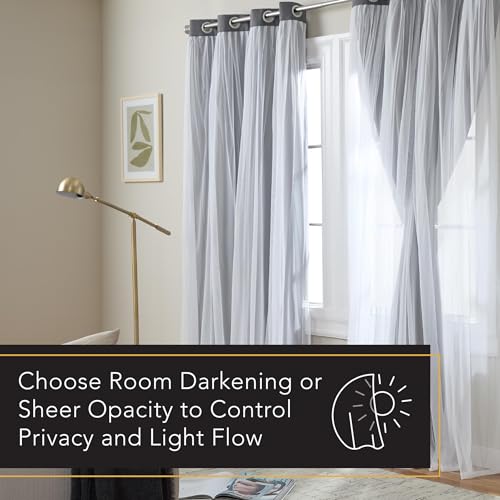 Image of TOWN & COUNTRY LUXE Talia Double Layer Indoor Curtains, Sheer and Room Darkening Blackout, Grommet Top, Energy Efficient, 2-Pack Set, 52 inchx120 inch, Black Pearl