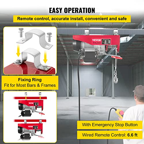 Vevor Electric Hoist, 440Lbs Electric Winch, Steel Electric Lift, 110V Electric Hoist With Remote Control & Single/Double Slings For Lifting In Factories, Warehouses, Construction Site, Mine Filed #TOP3