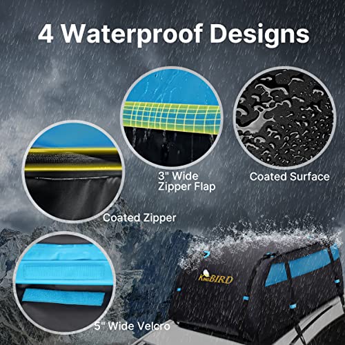 King Bird Aerodynamic Rooftop Cargo Carrier Bag, 20 Cubic Feet Car Waterproof Roof Bag For All Vehicles With/Without Rack, Includes Anti-Slip Mat, 8 Reinforced Straps, 4 Door Hooks, Luggage Lock #TOP2