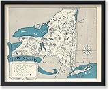 AVWXZBDFH Pósteres E Impresiones Vintage Del Mapa Del Estado De Nueva York, Lienzo Para Pared, Fotos, Decoración De Oficina Y Hogar, 40 X 60 Cm, Sin Marco