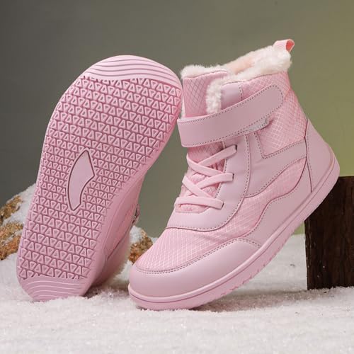 SECHRITE Toddler Barefoot Boots Girls Boys Winter Barefoot Shoes Waterproof Ankle Snow Boots High Top Outdoor Minimalist Wide Sneakers for Cold Weather Naturally Splay4