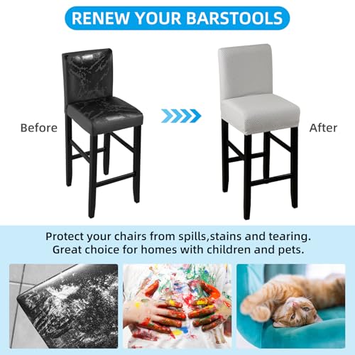 Image of YISUN Waterproof Bar Stool Covers, Stretch Pub Stool Chair Cover Removable Washable Counter Stool Covers Bar Stool Slipcovers for Kitchen, Pub, Dining Room (2 Pack, T-Light Grey)