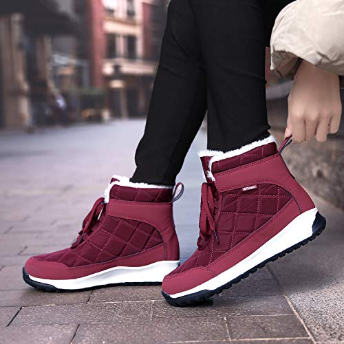 [Zcoli] スノーブーツ レディース 軽量 裏起毛 防寒靴 防滑 防寒 コンフォートシューズ 厚底 雪用 ショート ブーツ 冬用 通学 通勤 レッド 24cm 7枚目