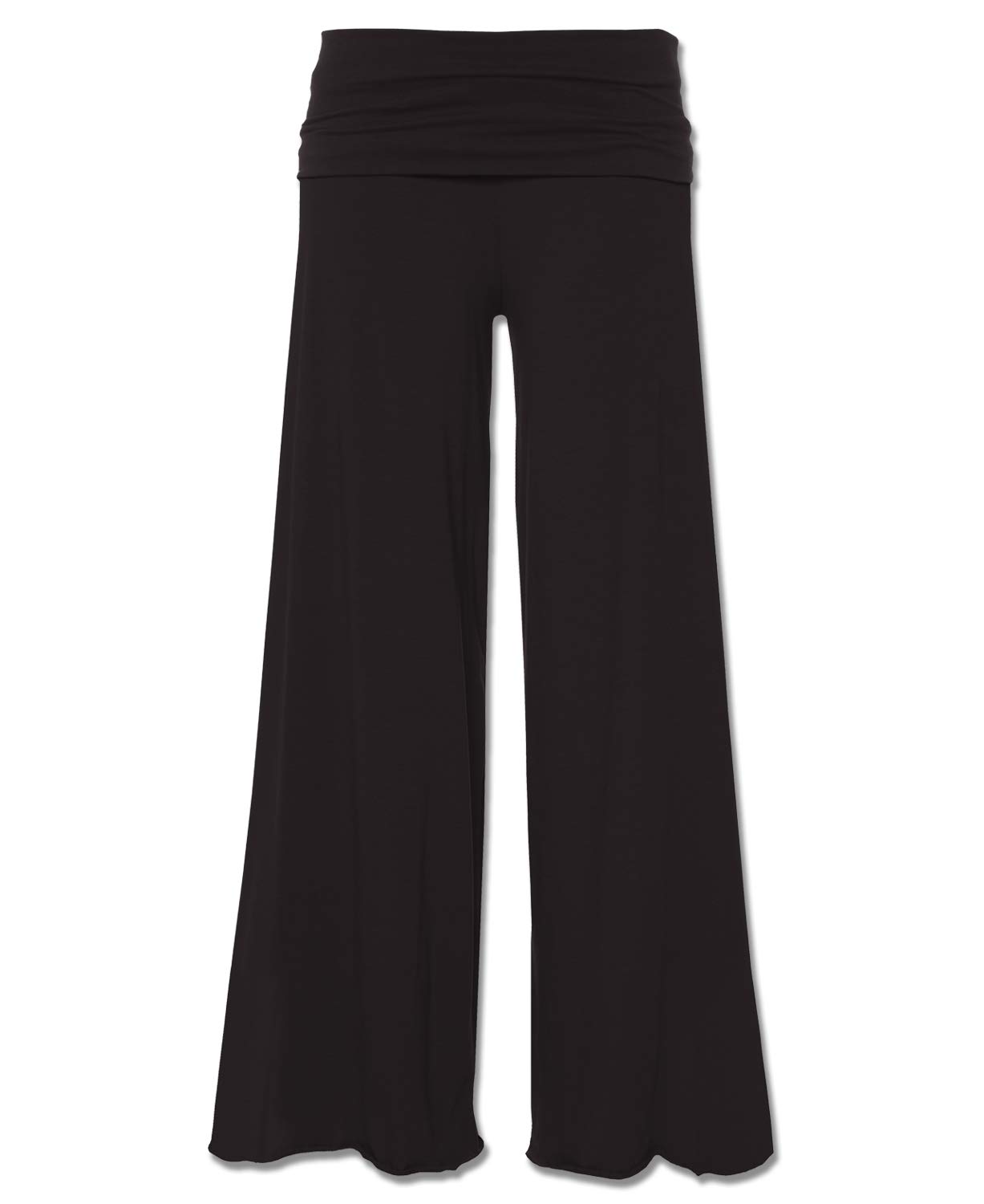 Soul FlowerWomen's Organic Cotton Palazzo Pants, Ladies Wide Leg Fold Over Waist Yoga Pants, Loose Fit Roll Top Flowy