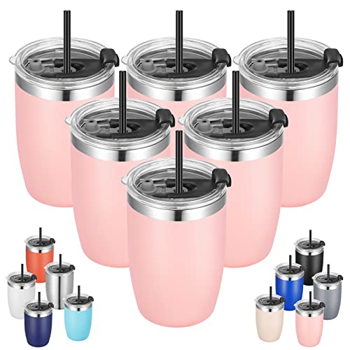 VEGOND Stainless Steel 12 oz Tumblers bulk Vacuum Insulated Double Wall Travel Tumbler with Lid and Straw Reusable Tumbler, Pink 6 pack