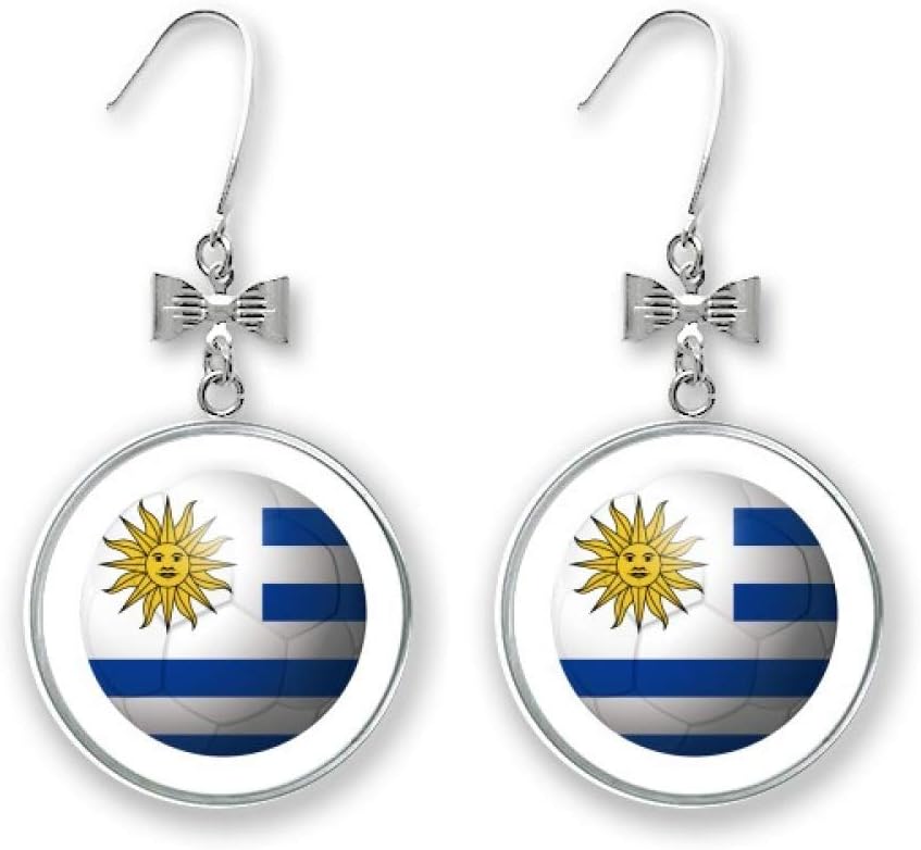 Uruguay National Flag Soccer Football Bow Earrings Drop Stud Pierced Hook