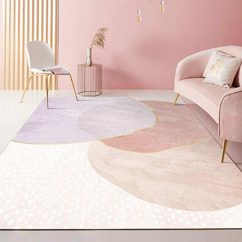 Tapis de salon 120 x 180 cm lavable à poils ras style patchwork rose
